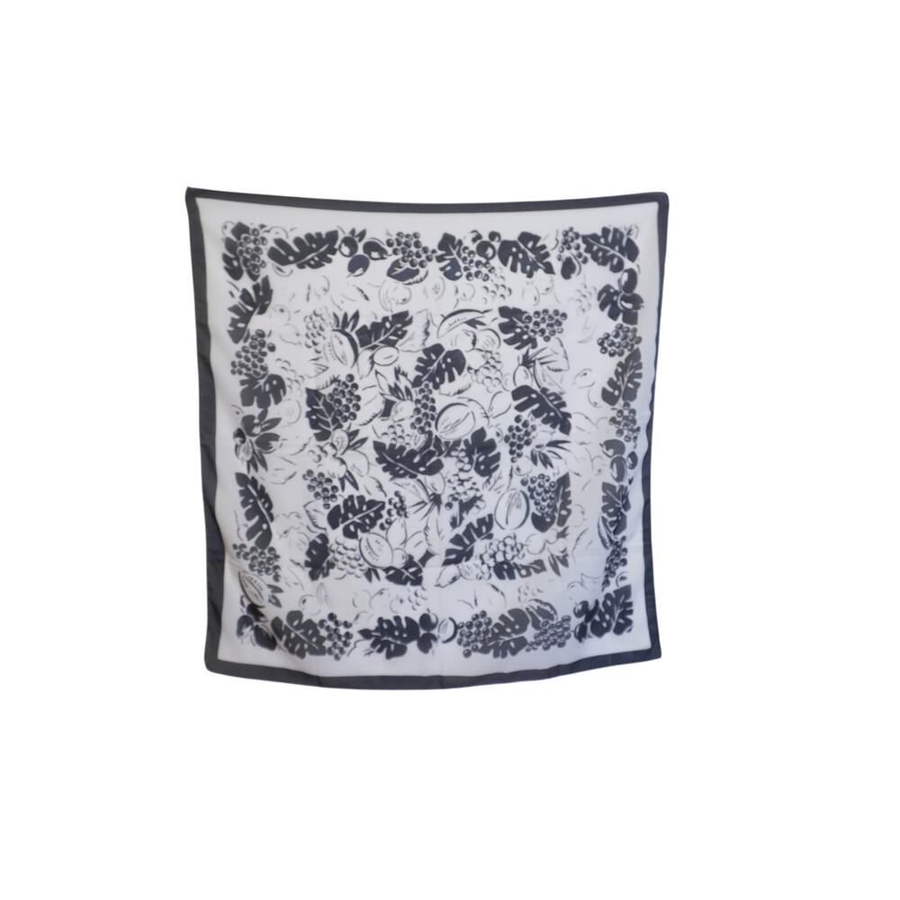 Vintage Black White Grape Leaf Print Square Scarf 31x32 Polyester Head Wrap